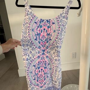 Lilly Pulitzer White Top with Pink and Blue Print